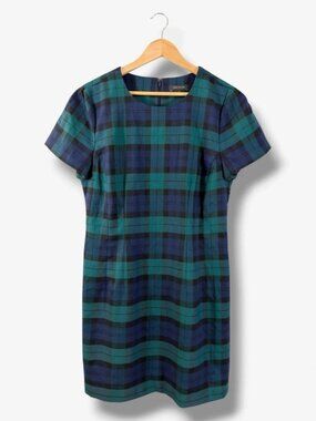 Ann Taylor Blue Green Plaid Shift Dress 4P